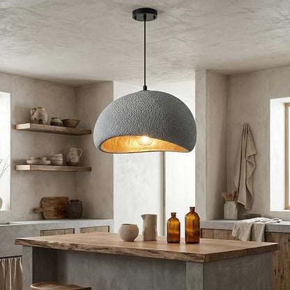 Wabi Sabi Pendant Light Oval, 11.8in Japanese Ceiling Fixture for Kitchen Island Dining Room Bedroom Hallway, Modern Japandi Minimalist Hanging Lamp Grey E26 Base (30cm/11.8in)