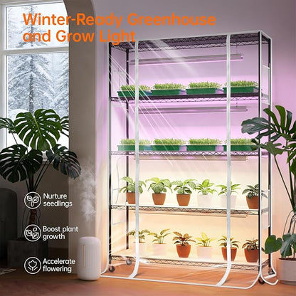 Bstrip Indoor Greenhouse with Grow Light, 5-Tier 47.2"x17.8"x71" Metal Plant Cabinet with Timer & Cover, 4 x 36W Full Spectrum LED Grow Light (3 Color Modes), Seed Starting Trays for Indoor Gardening