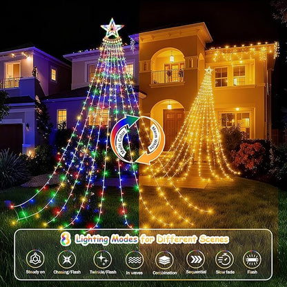 Star String Lights, 350 LED Tree Waterfall Fairy Lights, Outdoor Waterproof Christmas Decoration Lights with Remote, 16FT X 9 Hanging LED Lamp for Garden Yard Wedding Birthday Halloween Festival
