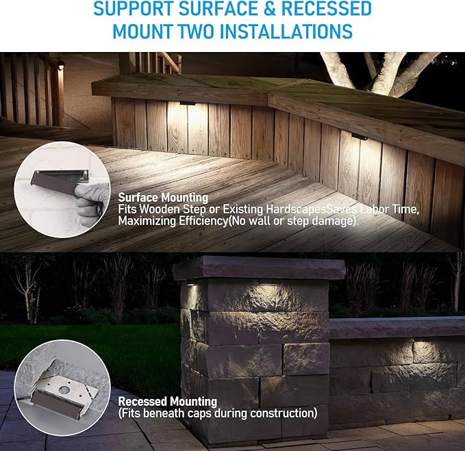 LEONLITE 4 Inch LED Hardscape Lighting, Update Retaining Wall Lights, LED Landscape Lighting, 12-24V AC/DC Paver Light Low Voltage, 1W/2W/3W Dimmable Outdoor Step Lights, 5000K Daylight, ETL, 4 Pack