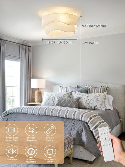 Flush Mount Ceiling Fan with Lights, 20" Low Profile Boho Ceiling Fan with Light Remote Control, Caged with 6 Speeds for Bedroom, Nursery, Living Room