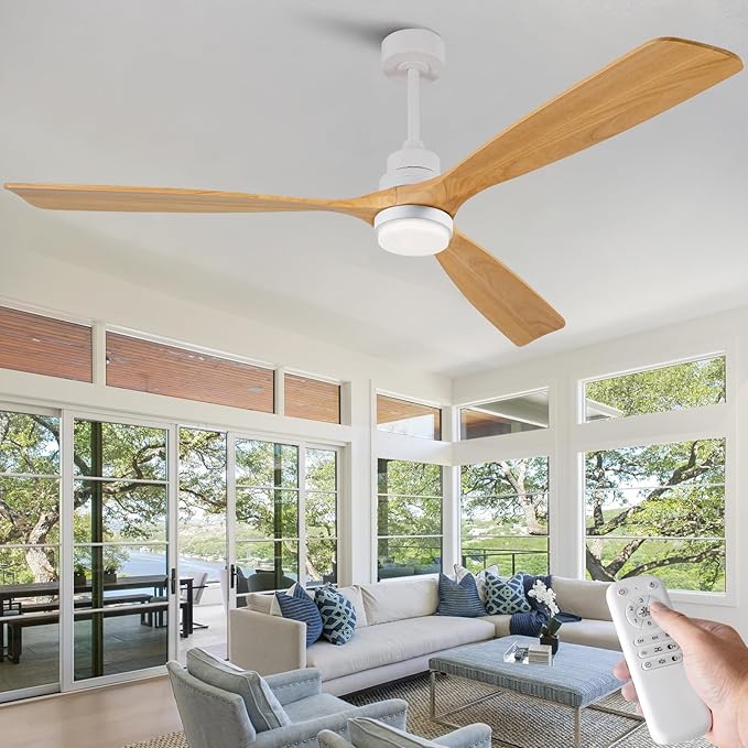 72 Inch Ceiling Fans with Lights and Remote, 3 Blades Wood Large Ceiling Fan, White Ceiling Fan with Light for Living Room Basement Sunroom Porch Patio, 6-Speed Remote Control