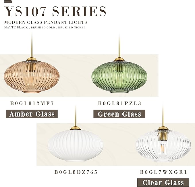 10" Green Glass Modern Pendant Light Kitchen Island 2 Pack Brushed Gold Mid Century Modern Pendant Lighting with Clear Green Glass Hanging Pendant Light for Dining Room（Bulb Incl.）
