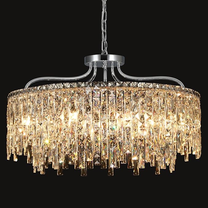 10 Lights Chrome Crystal Chandeliers for Dining Room Light Fixture | D28 Modern Round Crystal Chandelier Over Table | Hanging Lighting for Living Room Kitchen Island Bedroom Bathroom