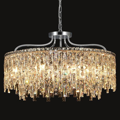 10 Lights Chrome Crystal Chandeliers for Dining Room Light Fixture | D28 Modern Round Crystal Chandelier Over Table | Hanging Lighting for Living Room Kitchen Island Bedroom Bathroom