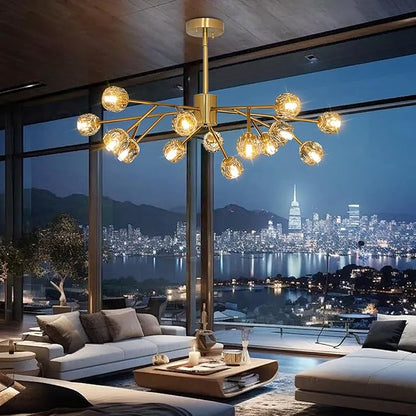 Depuley Sputnik Chandelier for Dining Room: 15-Light Ceiling Light Fixture Height Adjustable - Mid Century Gold Chandelier for Bedroom Living Room Kitchen Over Table Foyer (Included G9 Bulbs)