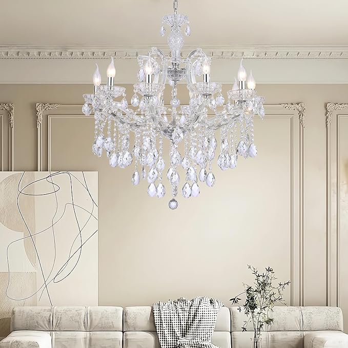 Modern Crystal Chandelier Lighting Fixture, 10 Lights Luxury Maria Theresa Chrome Chandeliers for Dining Room, Living Room, Bedroom, Kitchen Island, Foyer