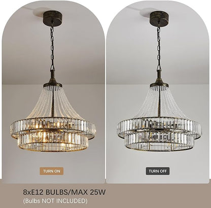 24" Modern Crystal Caged Fandelier, Smart Chandelier Fan with Remote and APP Control, Double Layer Ceiling Fan with Light for Dining Living Room Bedroom, Italian Design-Black Gold