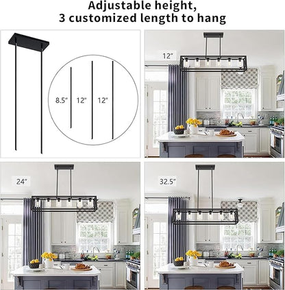 Farmhouse Dining Room Light Fixture - 6 Light Kitchen Island Lighting with Adjustable Height & Thickened Metal Dining Room Light Fixture Over Table，Chandeliers for Dining Room&Kitchen Island