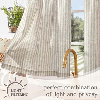 jinchan Striped Linen Kitchen Curtains 36 Inches Tier Curtains Farmhouse Modern Cafe Style Small Window Treatments Airy Light Filtering Rod Pocket for Living Room Bathroom 2 Panels Taupe Grey