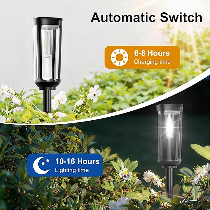 Solar Pathway Lights Outdoor Waterproof IP65, 12 Pack Cool White Solar Walkway Lights, Auto On/Off Outdoor Light for Lawn Garden Patio Driveway Decor Landscape Lighting