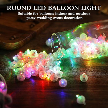 100pcs Balloon Lights,Round LED Ball Lamp for Latex Balloon Paper Lantern Party Wedding Festival Christmas Halloween Decorative，Long Standby Time Waterpro of Mini Light (Chroma)