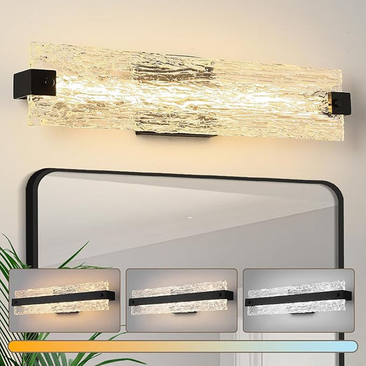 Black LED Bathroom Vanity Light, 24.4 Inch 15W Modern Dimmable Bathroom Light Fixture Over Mirror, Crystal Bar Wall Sconce Lighting for Bath, 3CCT, OS-MM5001-3BK