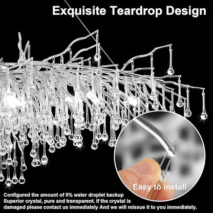 Chandeliers for Dining Room - 23.6" Modern Silver Crystal Chandelier, Round Tree Branch Raindrop Chandelier, Foyer Chandeliers for Entryway, Living Room,Bedrooms,Bathroom(Bulb not Included)