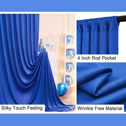 20ft x 10ft Wrinkle Free Royal Blue Backdrop Curtain for Party, Polyester Royal Blue Photo Backdrop Drapes 4 Panels 5x10ft for Birthday Photography Background Weddings Baby Shower Party