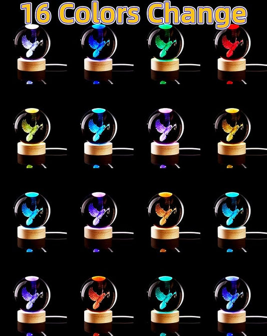 3.15 inch Pigeon Crystal Ball lamp,3D Bird Crystal Ball Night Light with Wooden Base, Peace Dove Lamp, 16 Colors Change with Remote Control (Panda)