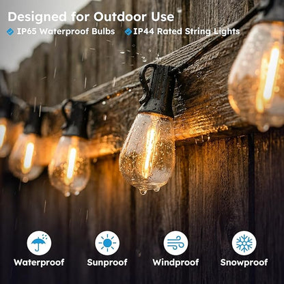 GvvooHome 50FT Outdoor String Light with S11 Plastic Bulbs, Low-Voltage LED Patio Lights with App & Remote, Music Sync, 4 Lighting Modes, Dimmable & Waterproof for Backyard, Porch, Garden, Deck, Party