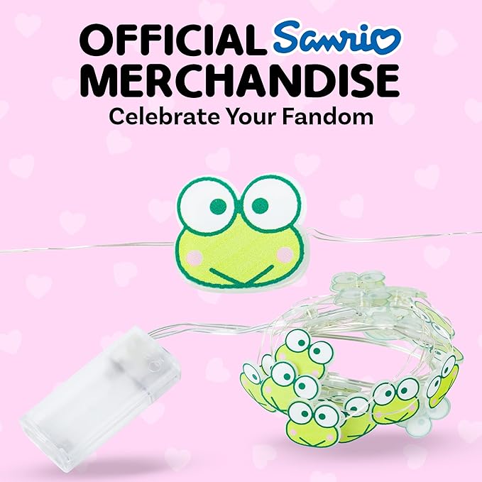 Silver Buffalo Sanrio Hello Kitty and Friends Keroppi 20ct Decorative String Lights, 7 Feet Long, Battery Powered (2 AA Batteries Included), Cool White LED, Indoor Use Only
