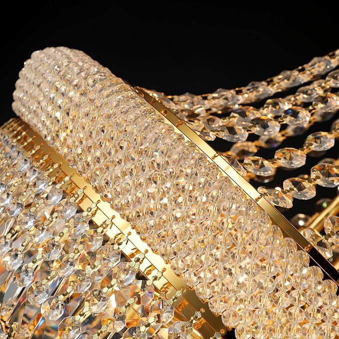 Crystal Chandeliers for Dining Room Light Fixture，Empire Style K9 Crystal Chandeliers for Entryway，18 Lights Gold Luxury Lighting Fixtures for Living Room Bedroom Foyer Hallway D26 Inch