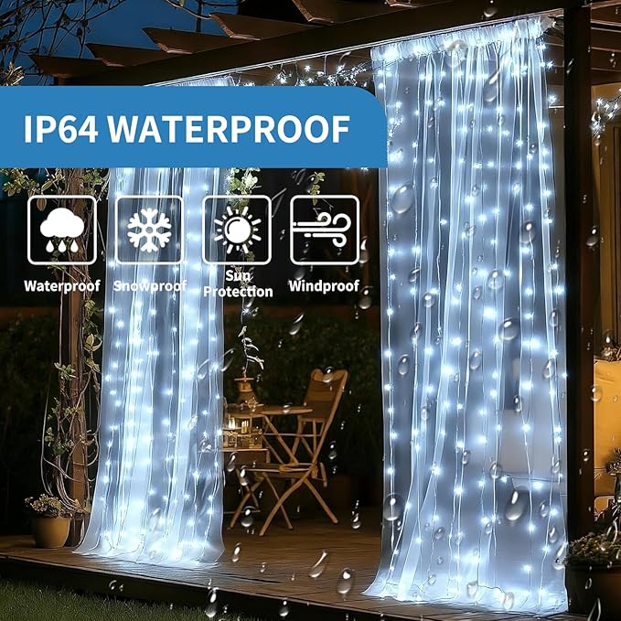 2 Pack Fairy Curtain Lights, 300 LED Upgraded Tangle-Free Hanging Lights with Remote, USB Plug in String Lights for Wall Window Wedding Party Xmas Home Décor - 9.8 x 9.8 Ft, Cool White