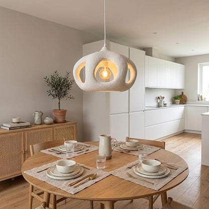 JAYMP Hollow-Out Shape Pendant Light Fixture for Dining Room Kitchen Island Hallway Restaurant Modern Hanging Lamp E26 Base Japanese Style Lighting Fixture, 1 Pack, Matte White, 40cm/15.7in
