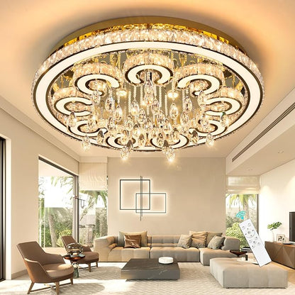HAIXIANG Modern Glam Chandelier LED Crystal Light Interior Luxury Ceiling Chandeliers Remote Dimmable Lights Fixture 40 Inches Gold Large Size Light