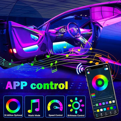 Dreamcolor 6 in 1 Car LED Strip Lights with APP Control and 213 Color Modes, Neon Ambient Lighting Kits