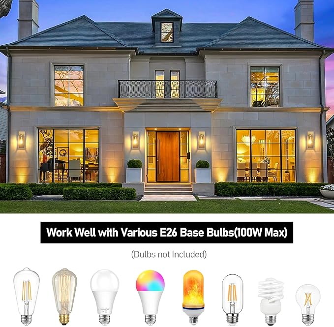 BesLowe 2-Pack Outdoor Wall Light Fixtures, Exterior Waterproof Wall Lanterns, Porch Sconces Wall Mounted Lighting with E26 Sockets & Glass Shades, Modern Wall Lamps for Patio Front Door, Gold