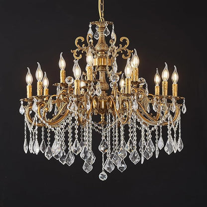 15 Light Classic Vintage Crystal Candle Chandeliers for Living Room Dining Room Foyer Entryway Antique Gold Finish