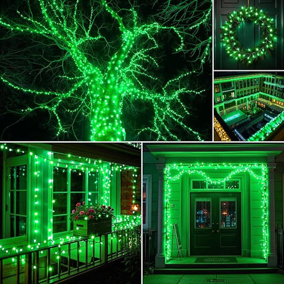 St Patricks Day Decorations String Lights 2 Pack Green Solar Lights Outdoor Waterproof Total 144FT 400LED Christmas Fairy Lights 8 Modes for Halloween Xmas Irish St. Patrick's Day Decor (Green-2 Pack)