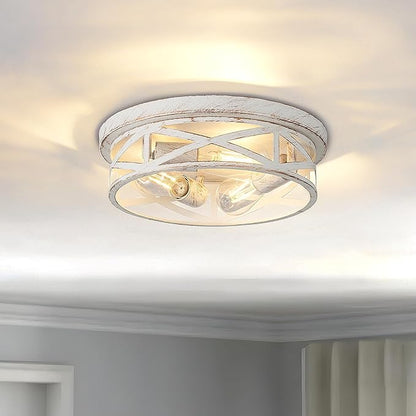 2 Pack Close to Ceiling Light Fixtures, 3-Lights Cage Flush Mount Ceiling Light, 13 Inch White and Gold Semi Flush Mount Ceiling Light for House Bedroom Laundry Hallway Kitchen