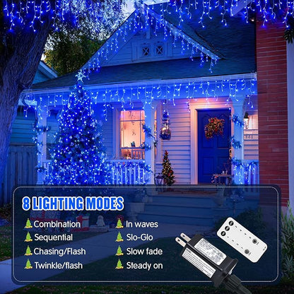 JMEXSUSS 400 LED Blue Icicle Lights for Outdise, 38.8 FT Christmas Icicle Lights Indoor Outdoor with 80 Drops, Blue Christmas Light with Remote Plug in for House Fireplace Christmas Decorations