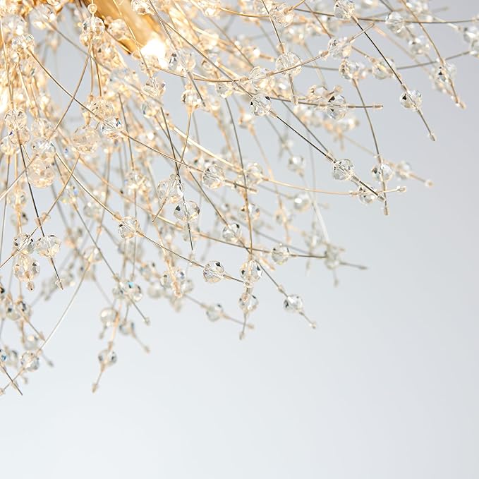 AGV LIGHTING CL023G Crystal Ceiling Light, Close to Ceiling Flushmount Light Fixture, Firework Design Dandelion Shape, 6-Lights, D18 x H10, Gold Finish