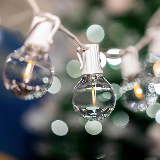 Novelty Lights 25 Feet G40 LED Patio String Light Set with 25 Bulbs, Warm White, Weather Resistant and Shatterproof Replaceable Plastic Globe Bulbs, White Wire