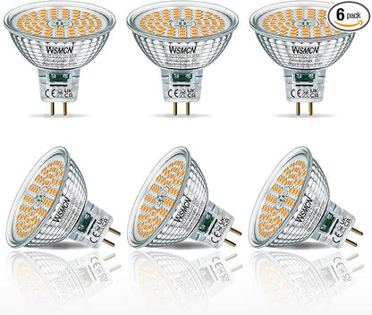MR16 GU5.3 LED Bulbs 6.5W Replace 60W Halogen Equivalent 2700K Warm White 510Lm, 12V Low Voltage Non-Dimmable 120° Flicker-Free Spotlight for Landscape Track Lighting, Pack of 6