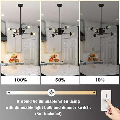 Bagood 6-Light Globe Sputnik Chandelier Modern Black Sputnik Chandelier Mid Century Pendant Light Matte Black Finished with Clear Globe Glass Lampshade Chandeliers for Dining Room Kitchen