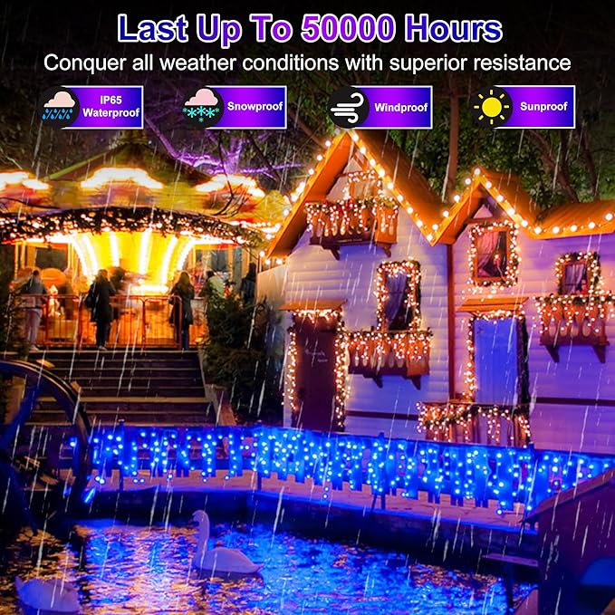 1620 LED Christmas Outdoor Lights with 360 Drops, 164ft Hanging Curtain Lights with 8 Modes Timer & Memory, Waterproof Christmas Fairy Lighs for House Roof Holiday Wedding ChristmasDecor (Blue)