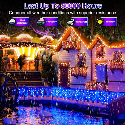1620 LED Christmas Outdoor Lights with 360 Drops, 164ft Hanging Curtain Lights with 8 Modes Timer & Memory, Waterproof Christmas Fairy Lighs for House Roof Holiday Wedding ChristmasDecor (Blue)