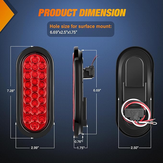Nilight 6Inch Oval Trailer Tail Light 4PCS Red 24LED Stop Brake Turn Marker Lights w/Flush Mount Grommets Plugs IP67 Waterproof for 12V Truck ATV UTV Bus RV Camper