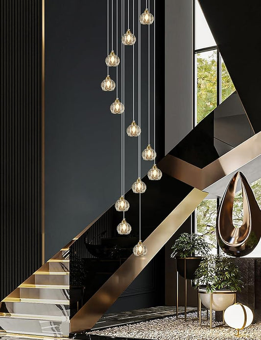 Weesalife Crystal Chandeliers for Staircases, 12-Light Gold Modern Chandeliers for High Ceilings，Crystal Pendant Light Fixture for Living Room Kitchen Island Foyer Hallway Bar