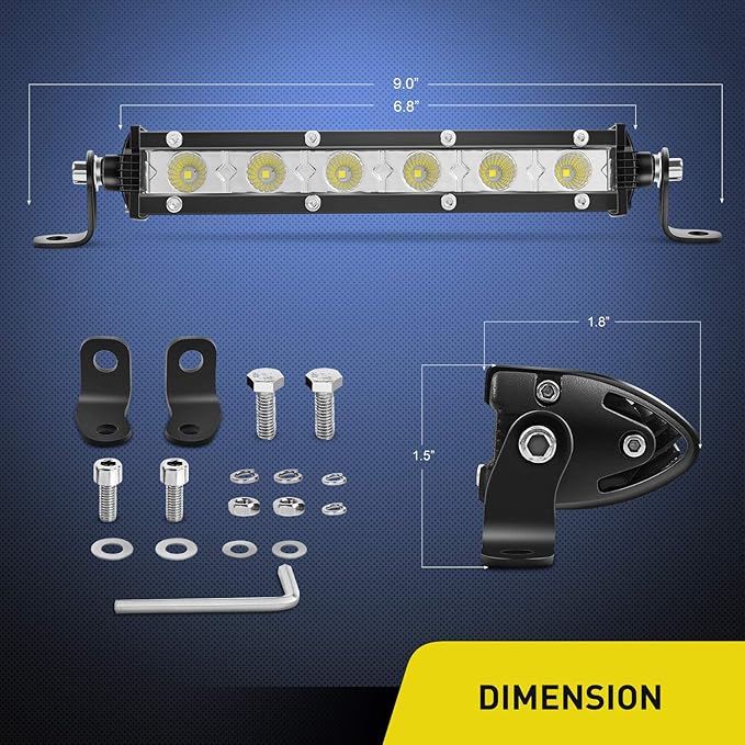 Nilight 2PCS 7 Inch 18W Ultra-Slim Single Row LED Flood Light Bar Fog Light Dricing Light Work Light for Offroad 4x4 Jeeps Trucks ATV UTV SUV Tacoma Subaru