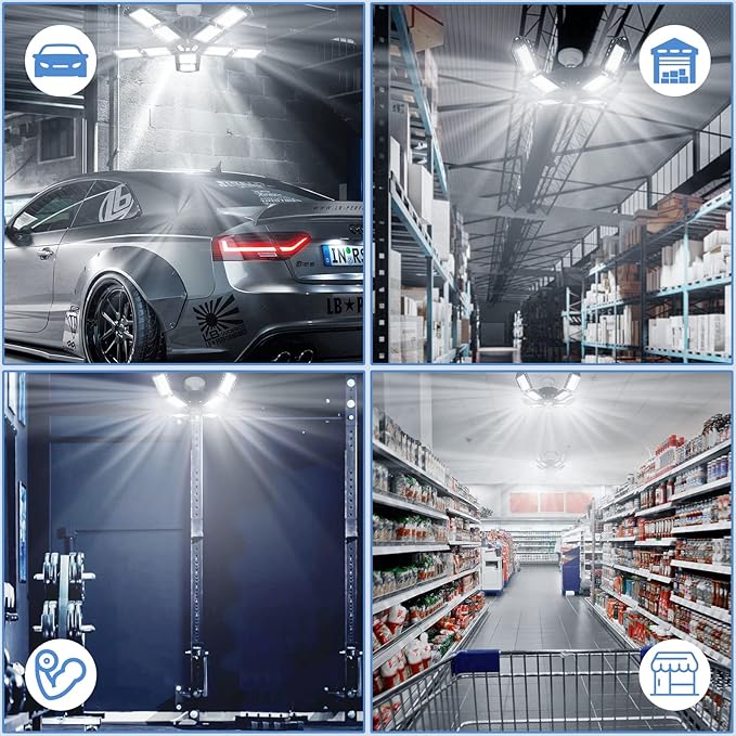 Aoretic LED Garage Lights Bulb 10+1 Panels 2 Pack -200W, 20000LM 6500K Led Shop Light with 6+1 Deformable Panels, Ceiling Lights for Basement Barn Light Garage
