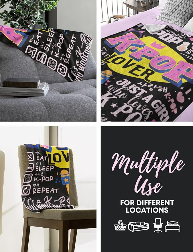 Huglanket Kpop Gifts for Teen Girl K Pop Lovers, Kpop Merch Stuff Blanket for Women for Birthday, Christmas, Violet, 50"x 65"