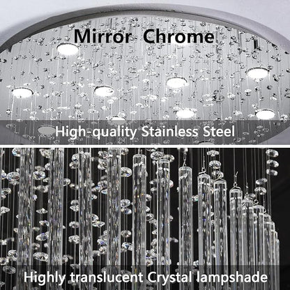 HAIXIANG W47 x H120 Crystal LED Chandelier with Light Bulbs Luxury Raindrop High Ceiling Chandeliers for Entryway Villa Staircase Foyer Living Room Lighting Fixtures Silver