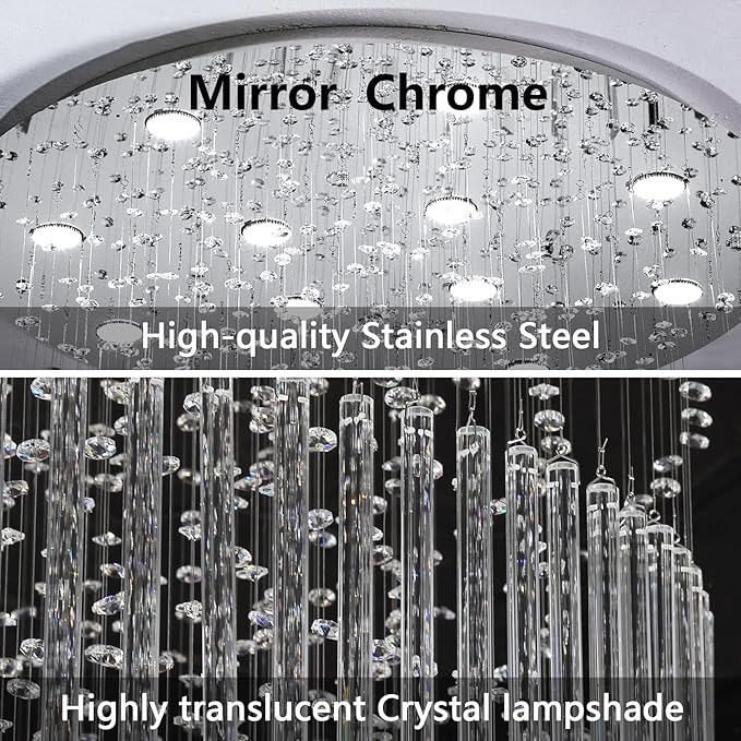 HAIXIANG W32 x H100 Glam Chandelier with LED Bulbs Crystal Raindrop High Ceiling Pendant Light for Entrance Large Villa Chandelier Foyer Lighting Fixtures Silver
