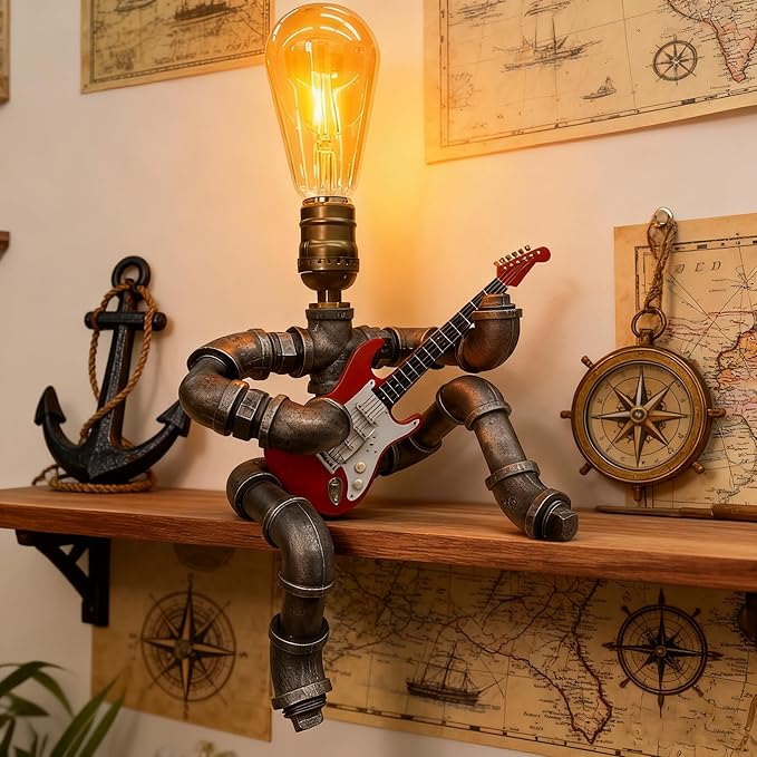 Cool Table Lamp - Vintage Steampunk Decor, A Very Relevant Gift for Music Fanatics & Guitar Aficionados