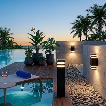 Wired Wall Light Outdoor Waterproof IP65, Super Bright Starburst Pattern 2 x GU10 Sockets Duo Pathway Light, 1 Unit Professional Landscape Lighting for Garden, Yard, Patio, Walkway, Anti-Rust Aluminum