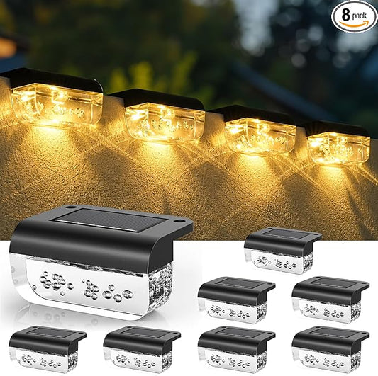 Herzila Solar Deck Lights Outdoor, 8 Pack Fence Lights Solar Powered, Waterproof Step Lights for Deck, Stair, Pool and Yard, Warm White