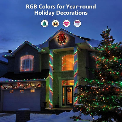 Brizled Color Changing RGB Christmas Lights, 66ft 200 LED Red White Blue String Lights Music Sync, 120+ Modes Remote Dimmable Outdoor Mini Tree Light Indoor Plugin for July 4th Xmas Halloween
