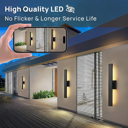 Upgraded 23.6in Modern LED Outdoor Wall Lights 3000K 4000K 5000K Dimmable Black Exterior Wall Sconce Long Outside Light fixtures for House Garage Front Door